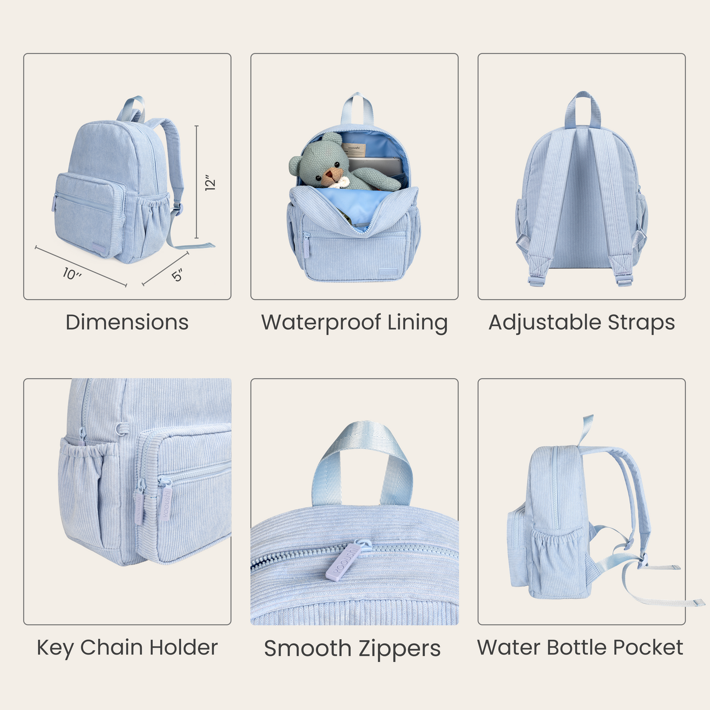 Sky Blue Corduroy Backpack