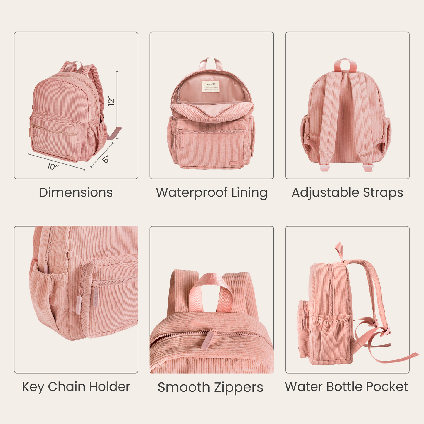 Dusty Pink Corduroy Backpack