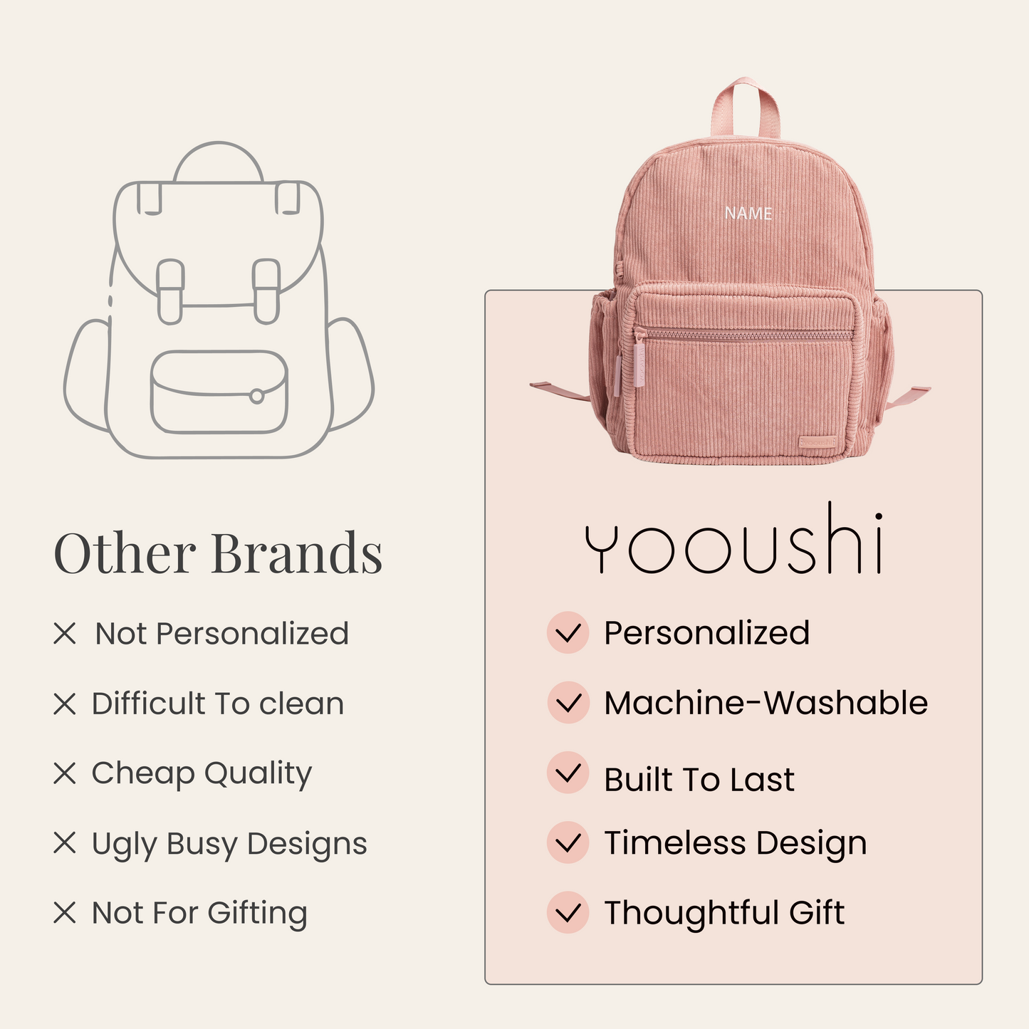 Dusty Pink Corduroy Backpack